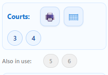 Courts & Rounds panel showing court pills, printer icon, and also-in-use indicator
